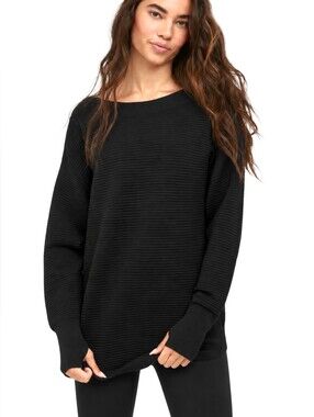 Women's Aerie Offline Homerun Ribbed Off The Shoulder Sweater Black S Thumbholes
